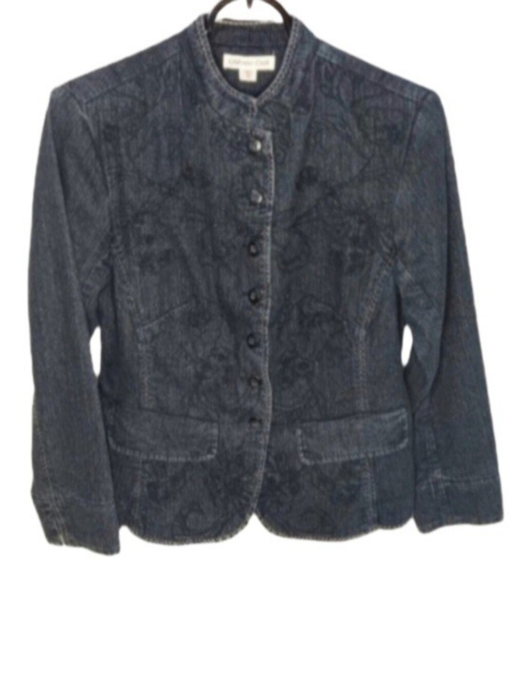 Coldwater Creek Dark Blue Denim Button-Down Shirt Jacket | EUC | Embroidered